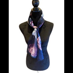 Scarf Navy Silky Like with Gorgeous Purple & Pink  Flowers Versatile